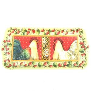 Susan Winget Chickens Farm Country Rustic Melamine Serving Tray Made in Italy